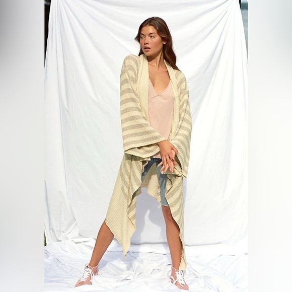 FREE PEOPLE FP BEACH Sz S P CARLY CARDI STRIPED RIBBED MAXI CARDIGAN DUSTER - Picture 1 of 10
